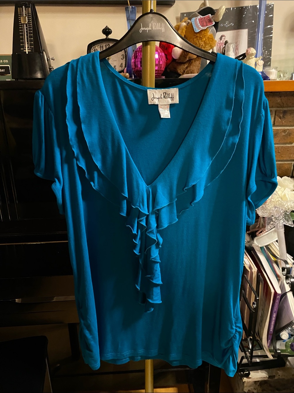 Joseph Ribkoff Teal Ruffle V-Neck Blouse